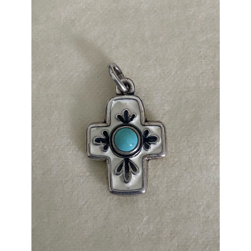 James Avery Retired Enamel Floral Mission Cross with Turquoise Pendant